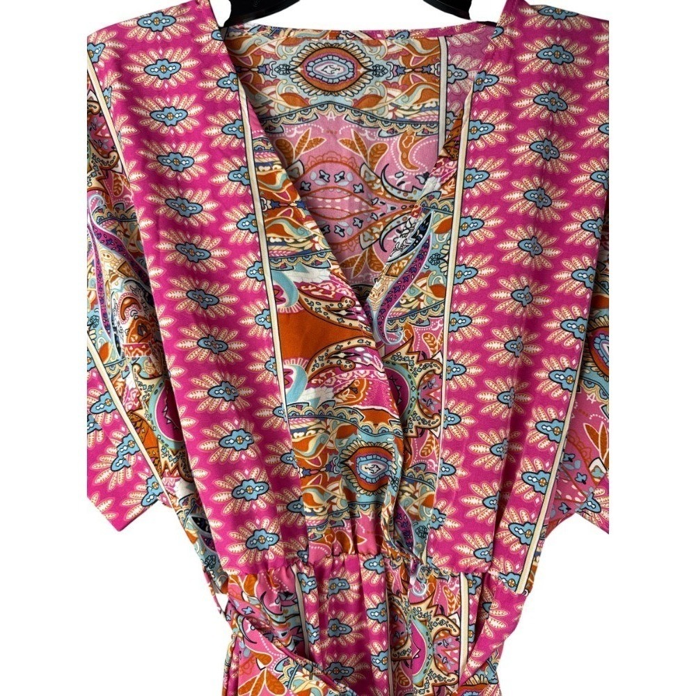 Cupshe Tiered Maxi Dress Large Pink V-Neck Elastic Waist Side Slits NWT Boho - Picture 3 of 9